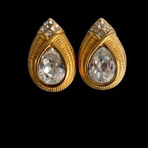 Alfred Sung VTG 1980's Gold Crystal pierced Earrings​​​​​​​